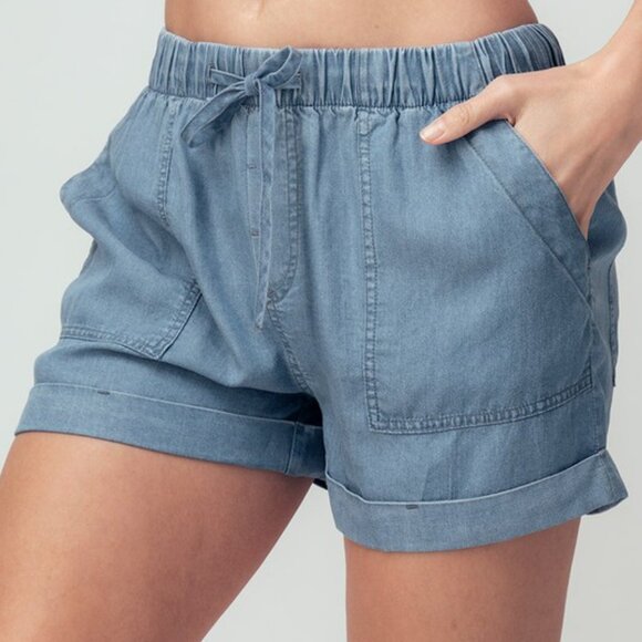 Casual Blue Denim Shorts with Drawstring - Picture 2 of 2